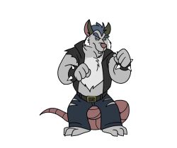  3_toes animated anthro bottomwear brok_the_investigator closed_eyes clothing cowcat_games feet grey_body male mammal mansurella1 murid murine official_art pants rat rodent short_playtime simple_background solo squealers_chief toes white_background 