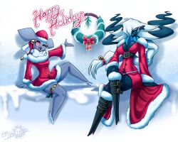  2020 5:4 anthro artist_name breasts carbink christmas christmas_clothing clothed clothing costume crossed_legs darkrai darkria digital_media_(artwork) duo english_text eyelashes female fembink generation_4_pokemon generation_6_pokemon hair hair_over_eye happy hat headgear headwear hi_res holidays latiar legendary_pokemon lips nintendo number one_eye_closed one_eye_obstructed open_mouth open_smile pokemon pokemon_(species) pokemorph red_text shadow sitting smile teeth text tongue wearing_hat 