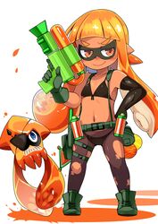  absurdres bikini black_gloves blush boots burst_bomb_(splatoon) commentary_request cosplay dark_skin elbow_gloves eyepatch female flat_chest front-tie_bikini_top front-tie_top gloves highres holster ink_tank_(splatoon) inkling_girl inkling_player_character kotomuke_fuurin long_hair looking_at_viewer metal_gear_(series) metal_gear_solid_v:_the_phantom_pain midriff navel orange_eyes orange_hair pantyhose pointy_ears quiet_(metal_gear) quiet_(metal_gear)_(cosplay) short_hair_with_long_locks sidelocks simple_background smile splat_bomb_(splatoon) splatoon_(series) splatoon_1 splattershot_(splatoon) squid super_soaker suspenders swimsuit tentacle_hair thigh_holster torn_clothes torn_pantyhose trigger_discipline venom_snake venom_snake_(cosplay) weapon white_background 