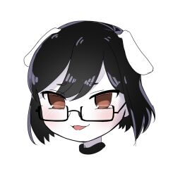  2018 animal_humanoid anime_eyes bangs black_collar black_eyebrows black_eyewear black_glasses black_hair blush brown_eyes canid canid_humanoid canine canine_humanoid collar colored digital_drawing_(artwork) digital_media_(artwork) dog_humanoid duokhay duokhay_(character) eye_through_hair eyebrow_through_hair eyebrows eyewear female female_humanoid floppy_ears glasses hair headshot_portrait hi_res humanoid light lighting mammal mammal_humanoid medium_hair open_mouth open_smile pink_tongue portrait rectangular_glasses shaded simple_background simple_shading smile solo tongue translucent translucent_hair white_background white_body white_ears white_skin 