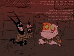  alternate_universe anthro blood blood_on_face bodily_fluids catscratch cutoffcutiemark domestic_cat duo english_text explosives felid feline felis geer_(cutoffcutiemark) gordon_quid grawlixes grin hi_res holding_object holding_weapon looking_at_another male mammal military mr._blik nickelodeon smile text war weapon worried 