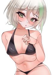  absurdres bikini black_bikini blush breasts cecilia_immergreen doll_joints female green_eyes green_hair grey_hair highres hololive hololive_english joints kainele looking_at_viewer open_mouth self-upload short_hair small_breasts swimsuit 