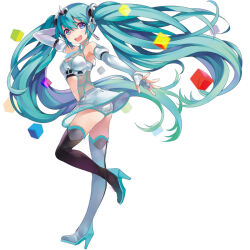  aqua_eyes aqua_hair bare_shoulders black_footwear boots clothing_cutout cube dress elbow_gloves female floating_hair from_side full_body gloves goodsmile_racing hair_ornament hand_in_own_hair hatsune_miku headpiece high_heel_boots high_heels long_hair looking_at_viewer microskirt midriff navel necktie official_art outstretched_arm race_queen racing_miku racing_miku_(2012) second-party_source see-through see-through_dress see-through_necktie senri_gan short_necktie shorts shorts_under_skirt simple_background skirt smile solo split-color_clothes standing stomach_cutout teeth thigh_boots twintails upper_teeth_only very_long_hair vocaloid white_background white_footwear white_gloves 