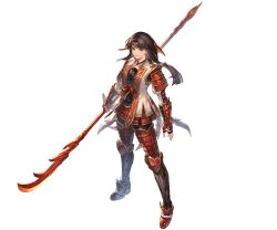  armor black_hair boots closed_mouth crossover female final_fantasy final_fantasy_xi fingerless_gloves full_body gloves granblue_fantasy hairband holding holding_polearm holding_weapon iroha_(ff11) japanese_armor japanese_clothes long_hair naginata official_art polearm red_hairband solo third-party_source transparent_background weapon 