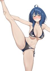  artist_request bikini black_bikini blue_hair breasts closed_eyes female highres large_breasts make_heroine_ga_oo_sugiru! navel open_mouth solo swimsuit tearing_up teeth white_background yanami_anna 