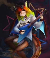  anthro dragon electric_guitar female flying_v gibson guitar hi_res horn murfa music music_player musical_instrument mythological_creature mythological_scalie mythology plucked_string_instrument scalie solo string_instrument tagme tail wings 