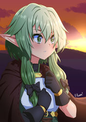  2020 absurd_res clothed clothing cloud elf female gloves goblin_slayer green_clothing green_eyes green_hair hair handwear hi_res high_elf_archer_(goblin_slayer) humanoid humanoid_pointy_ears not_furry oppaihobby outside sky solo 