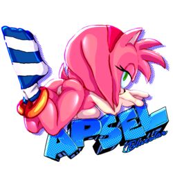  1:1 alpha_channel amy_rose anthro apsel_bluestar ass breasts eulipotyphlan female genitals hedgehog hi_res logo mammal presenting presenting_hindquarters pussy sega side_boob solo sonic_the_hedgehog_(series) 