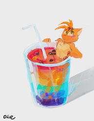  2023 absurd_res anthro beverage blush domestic_cat drinking_straw felid feline felis fur hi_res leaning leaning_backward male mammal micro orange_body orange_fur oselotti oselotti_(character) signature solo standing 