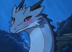  absurd_res aquatic_dragon blue_body blush dragon dreamdragon89 female feral half-closed_eyes hi_res horn hybrid marine mythological_creature mythological_scalie mythology narrowed_eyes orange_eyes reptile scalie solo 