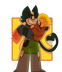  2018 alpha_channel anthro avocato better_version_at_source carrying_another clothing colacharm duo felid feline final_space fur gary_goodspeed hi_res human male male/male mammal simple_background transparent_background ventrexian 