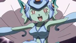  animated animated bare_shoulders barefoot breasts cleavage digimon digimon_frontier facial_mark female female fish_girl gauntlets gekomon green_skin kissing legs monster_girl numemon open_mouth ranamon red_eyes smile swimsuit vegimon 