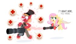  2017 absurd_res alpha_channel armor big_macintosh_(mlp) clothed clothing crossover cutie_mark derp_eyes dialogue digital_media_(artwork) duo earth_pony english_text equid equine eyewear feathered_wings feathers female feral fluttershy_(mlp) friendship_is_magic fur gatling_gun glasses gloves green_eyes group gun hair handwear hasbro hat headgear headwear heavy_(team_fortress_2) hi_res holding_gun holding_object holding_ranged_weapon holding_weapon horse long_hair machine_gun male mammal medic_(team_fortress_2) medigun minigun my_little_pony mythological_creature mythological_equine mythology open_mouth pegasus pink_hair pony ranged_weapon simple_background team_fortress_2 text tongue tongue_out valve weapon wings zutheskunk 