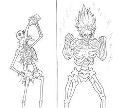  absurd_res ambiguous_gender animated_skeleton black_and_white bone demoniccriminal dragon_ball front_view greyscale hair hi_res humanoid magic monochrome potion potion_bottle power_up raised_arm simple_background skeleton skull skull_head solo the_wandering_inn thick_thighs thin_thighs toren_(the_wandering_inn) undead 