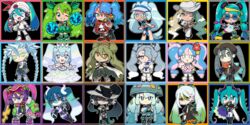  6+girls beanie blue_hair bug_miku_(project_voltage) chibi cloak commentary dark-skinned_female dark_miku_(project_voltage) dark_skin double_bun dragon_miku_(project_voltage) electric_miku_(project_voltage) fairy_miku_(project_voltage) fighting_miku_(project_voltage) fire_miku_(project_voltage) flying_miku_(project_voltage) ghost_miku_(project_voltage) glitch goggles goggles_on_head gradient_hair grass_miku_(project_voltage) grey_hair ground_miku_(project_voltage) hair_bun hat hatsune_miku highres ice_hair ice_miku_(project_voltage) liquid_hair multicolored_hair multiple_girls multiple_persona nise_dorothia normal_miku_(project_voltage) pale_skin pink_hair poison_miku_(project_voltage) poke_ball poke_ball_(basic) pokemon pom_pom_(cheerleading) project_voltage psychic_miku_(project_voltage) purple_hair rock_miku_(project_voltage) sandogasa smile spiked_hair steel_miku_(project_voltage) sunglasses twintails two-tone_hair vocaloid water_miku_(project_voltage) 