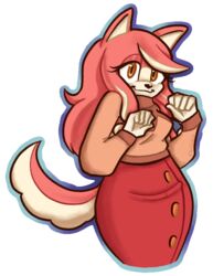  5_fingers alpha_channel anthro black_nose canid canine canis clothed clothing conductor&#039;s_wife_(sonic) domestic_dog eyelashes female fingers fist fur glistening glistening_nose hair hi_res long_hair mammal narrowed_eyes orange_eyes pink_body pink_fur pink_hair pupils sciliv sega simple_background smile solo sonic_the_hedgehog_(series) the_murder_of_sonic_the_hedgehog transparent_background white_body white_fur white_inner_ear 