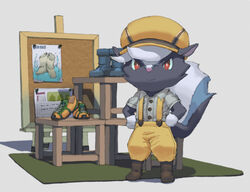  2012 animal_crossing anthro boots clothing flat_cap footwear fur hat headgear headwear kicks_(animal_crossing) male mammal mephitid nintendo rangai red_eyes skunk smile solo 