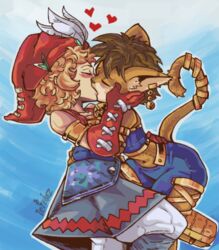  animal_humanoid anthro cat_humanoid daena duo felid felid_humanoid feline feline_humanoid female human human_on_anthro humanoid interspecies kissing legend_of_mana leikdoz male male/female male_protagonist mammal mammal_humanoid mana_(series) square_enix 