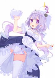  :d alternate_costume anchor_symbol ass_visible_through_thighs azur_lane blush bow bow_panties breasts commentary cup enmaided female from_below gradient_hair highres holding holding_teapot hujikok long_hair looking_at_viewer maid medium_breasts multicolored_hair open_mouth panties puffy_short_sleeves puffy_sleeves purple_bow purple_eyes purple_hair saucer short_sleeves simple_background skindentation smile solo stuffed_winged_unicorn tea teacup teapot thighhighs twintails two-tone_hair underwear unicorn_(azur_lane) white_background white_panties white_thighhighs 