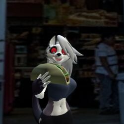  1:1 3d_(artwork) anthro canid canid_demon canine convenience_store demon digital_media_(artwork) female food garry&#039;s_mod hellhound helluva_boss hungry looking_at_food looking_at_object loona_(helluva_boss) loona_in_mexico mammal mythological_canine mythological_creature mythology roblox solo standing taco tanimationllc 