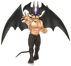  1boy 3d abs chibi clenched_hand demon_tail demon_wings devilman devilman_(character) fangs head_wings male_focus official_art open_hand smile solo super_robot_wars super_robot_wars_dd tail topless_male transparent_background white_eyes wings 