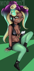  absurd_res breasts cephalopod cleavage clothed clothing electronics female grin headphones hi_res holding_object holding_phone humanoid kobaltoco leggings legwear looking_at_viewer marina_(splatoon) marine midriff mollusk navel navel_piercing navel_stud nintendo octarian octoling phone piercing pseudo_hair sitting smile solo splatoon tentacle tentacle_hair zipper 