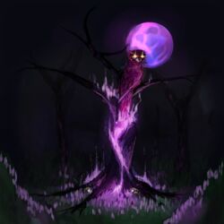  1:1 2023 avian bird digital_media_(artwork) feral forest glowing glowing_eyes halloween holidays moon night no_pupils owl owl_demon plant purple_moon scary solo sonofan spooky_(disambiguation) tree 