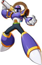  1boy ammunition armor breastplate covered_face full_body helmet highres male_focus mega_man_(series) mega_man_x1 mega_man_x_(series) mega_man_x_dive mizuno_keisuke official_art purple_armor shoulder_armor shoulder_cannon solo symbol transparent_background vile_(mega_man) 