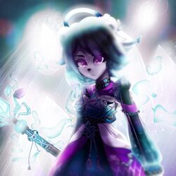  1:1 2020 anthro bear black_hair black_nose breasts clothed clothing dress female freedom_planet fur galaxytrail giant_panda hair halo hi_res mammal neera_li purple_eyes shira_ki solo staff white_body white_fur 