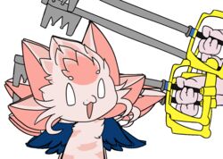  4_ears ambiguous_gender animated anthro avali avian blue_body blue_feathers blue_wings bonk_(meme) feathers fluffy keyblade kingdom_hearts loop melee_weapon moondrop_(character) multi_ear noarustar owo pink_body pink_feathers short_playtime solo square_enix weapon white_eyes wings 