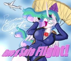  aircraft airplane alicorn anthro anthrofied clothing dialogue english_text equid equine eyewear female friendship_is_magic frist44 gesture goggles hair hasbro hi_res horn mammal multicolored_hair my_little_pony mythological_creature mythological_equine mythology parachute parachuting princess_celestia_(mlp) salute solo text vehicle wings 