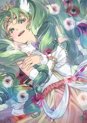  :d anemone_(flower) bare_shoulders blush bow bowtie colored_eyelashes cowboy_shot crossed_arms crown detached_collar detached_sleeves drill_hair dutch_angle eyelashes falulu falulu_(awakened) female floral_background flower forehead_jewel frilled_shirt frilled_sleeves frills gem green_hair grey_eyes hair_ornament half-closed_eyes head_tilt head_wings headphones heart highres horii_hiiragi jewelry lace_trim long_hair long_sleeves looking_at_viewer multicolored_clothes multicolored_skirt open_mouth parted_bangs pink_flower pink_rose pink_skirt pretty_series pripara purple_bow purple_bowtie purple_flower red_flower red_frills ribbon rose shirt sidelocks skirt sleeveless sleeves_past_wrists smile solo teeth thick_eyebrows tiara upper_teeth_only very_long_hair wavy_hair white_flower white_shirt white_sleeves wing_hair_ornament wings yellow_skirt 