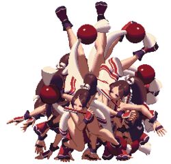  animated animated bare_legs breasts brown_hair cartwheel cleavage high_ponytail japanese_clothes king_of_fighters king_of_fighters_xiii large_breasts long_hair ninja no_bra pelvic_curtain pixel_art ponytail revealing_clothes shiranui_mai tabi 