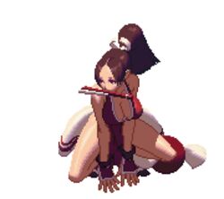  animated animated bare_legs bouncing_breasts breasts brown_hair cleavage fan high_ponytail japanese_clothes king_of_fighters king_of_fighters_xiii large_breasts long_hair ninja no_bra pelvic_curtain pixel_art ponytail revealing_clothes shiranui_mai sideboob tabi 