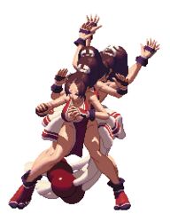  animated animated bare_legs bouncing_breasts breasts brown_hair cleavage high_ponytail japanese_clothes king_of_fighters king_of_fighters_xiii large_breasts long_hair ninja no_bra pelvic_curtain pixel_art ponytail revealing_clothes shiranui_mai sideboob tabi 