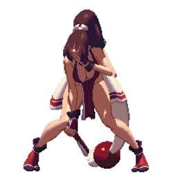  animated animated bare_legs bouncing_breasts breasts brown_hair cleavage high_ponytail japanese_clothes king_of_fighters king_of_fighters_xiii large_breasts long_hair ninja no_bra pelvic_curtain pixel_art ponytail revealing_clothes shiranui_mai sideboob tabi 