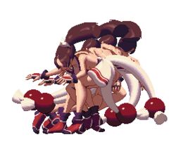  animated animated back bare_legs breasts brown_hair cleavage high_ponytail japanese_clothes king_of_fighters king_of_fighters_xiii large_breasts long_hair ninja no_bra pelvic_curtain pixel_art ponytail revealing_clothes shiranui_mai sideboob tabi 