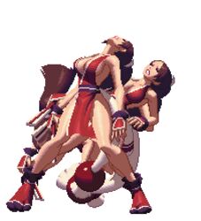  animated animated bare_legs breasts brown_hair cleavage high_ponytail japanese_clothes king_of_fighters king_of_fighters_xiii large_breasts long_hair ninja no_bra pelvic_curtain pixel_art ponytail revealing_clothes shiranui_mai sideboob tabi 