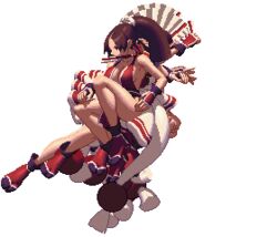  animated animated bare_legs breasts brown_hair cleavage fan high_ponytail japanese_clothes kicking king_of_fighters king_of_fighters_xiii large_breasts long_hair midair ninja no_bra pelvic_curtain pixel_art ponytail revealing_clothes shiranui_mai sideboob tabi 