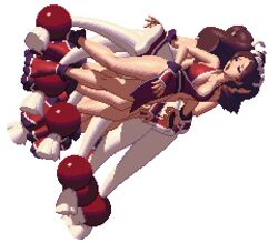  animated animated bare_legs breasts brown_hair cleavage falling high_ponytail japanese_clothes king_of_fighters king_of_fighters_xiii large_breasts long_hair midair ninja no_bra pelvic_curtain pixel_art ponytail revealing_clothes shiranui_mai sideboob tabi 