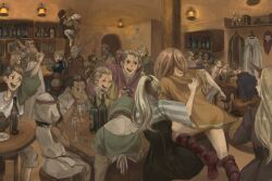  :d ^_^ alcohol arms_up ass bar_(place) black_hair blonde_hair blush boots bottle brown_hair character_request cheering chemist_(fft) cidolfus_orlandeau cloak closed_eyes commentary_request crowd cup dark_skin drinking_glass drunk final_fantasy final_fantasy_tactics geomancer_(fft) grey_hair head_scarf hood hooded_cloak horns indoors knee_boots lantern long_hair marach_galthena mime_(fft) monk_(fft) moogle multiple_boys multiple_girls mustadio_bunansa ninja_(fft) open_mouth pillar ponytail pr_(puru) puffy_sleeves ramza_beoulve rapha_galthena samurai_(fft) shelf shield shirt short_hair single_horn sleeveless sleeveless_shirt smile summoner_(fft) table time_mage time_mage_(fft) vest wardrobe white_mage_(fft) white_mage_(final_fantasy) wine_bottle wrist_cuffs 