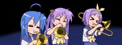  animated animated animated blue_hair hairband highres hiiragi_kagami hiiragi_tsukasa instrument izumi_konata lucky_star purple_hair saxophone school_uniform trombone trumpet 