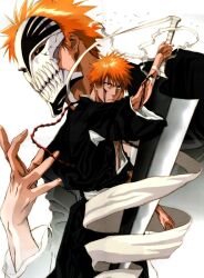  bandage bandages bleach blood highres kubo_taito kubo_tite kurosaki_ichigo male male_focus mask official_art orange_hair sword weapon 