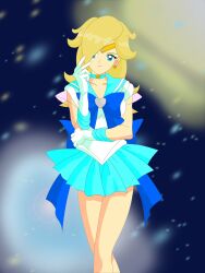  bishoujo_senshi_sailor_moon cosplay hair_over_one_eye highres mario_(series) nintendo princess_rosalina rosalina_(mario) rosetta_(mario) sailor_mercury_(cosplay) sailor_neptune_(cosplay) smile super_mario super_mario_bros. super_mario_galaxy 