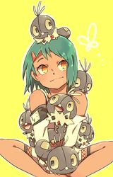  fuu_(naruto) green_hair highres legs naruto naruto_shippuuden nintendo o96ap pokemon scatterbug short_hair smile yellow_eyes 