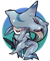  :d animal_humanoid blue_body breasts chibi countershading fangs female fin fish fish_humanoid for_a_head gills ground_shark hammerhead_shark head_fin head_tail humanoid marine marine_humanoid nude open_mouth pink_eyes shark shark_humanoid sidotama smile solo teeth 