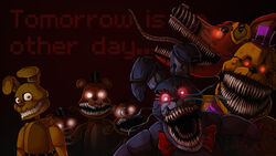  animatronic anthro bear bow_(feature) bow_tie clothing exposed_endoskeleton fiszi five_nights_at_freddy&#039;s five_nights_at_freddy&#039;s_4 freddles_(fnaf) glowing glowing_eyes group hat headgear headwear hi_res lagomorph leporid long_tongue machine male mammal nightmare_bonnie_(fnaf) nightmare_foxy_(fnaf) nightmare_fredbear_(fnaf) nightmare_freddy_(fnaf) pink_eyes plushie plushtrap_(fnaf) rabbit red_eyes robot robotic_tongue scottgames tongue top_hat 