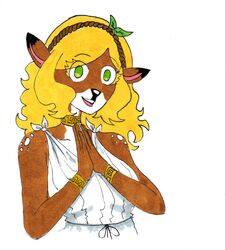  absurd_res anthro big_breasts blonde_hair breasts clothed clothing deer dress efradraws elafi_(efradraws) female graphite_(artwork) greek greek_clothing hair hi_res hooves leaf long_dress mammal model_sheet northwind_(efradraws) solo traditional_media_(artwork) wavy_hair 