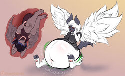  anthro bat belly big_belly black_hair bloat_(sound_effect) blush bodily_noises breasts clothed clothing different_sound_effects digestion digestion_noises duo expansion_sound_effect extended_sound_effect female female_pred femboy fully_inside fur generation_6_pokemon grey_body hair hand_on_cheek hi_res horn hugging_legs internal maid_uniform male male/female mammal mega_absol mega_evolution nintendo onomatopoeia open_mouth pokemon pokemon_(species) rumbling rumbling_stomach sassylebraix simple_background sitting sound_effect_variant sound_effects spread_wings text uniform vore white_body white_fur wings 