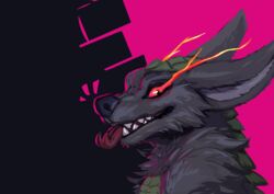  2_tongues absurd_res anthro black_body black_fur canid canine forked_tongue fur hi_res looking_at_viewer male mammal multi_tongue mythological_canine mythological_creature mythology open_mouth rouxgaroux scritt solo tongue were werecanid werecanine werewolf 